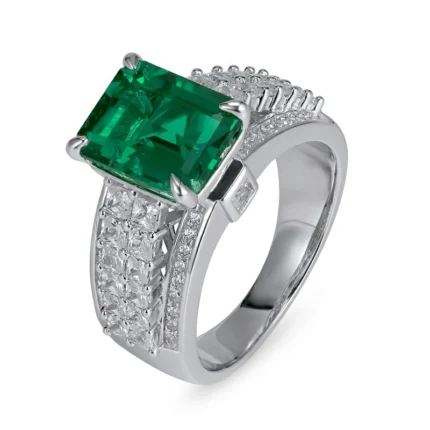 925 Silver Lab-Created Emerald Ring - Model R0593