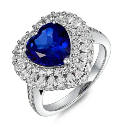 925 Silver Lab-Created Blue Sapphire Ring - Model R0653B