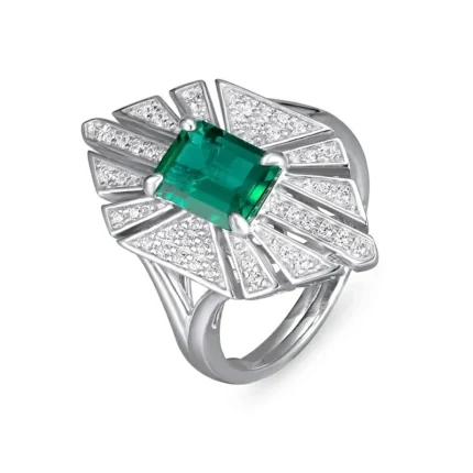925 Silver Lab-Created Emerald Ring - Model R0683