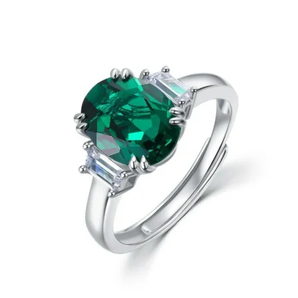925 Silver Lab-Created Emerald Ring - Model R1607