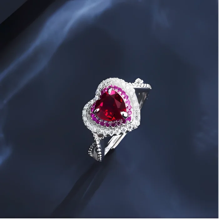 S925 Silver Lab-Created Ruby Ring - Model R1744R - Image 4