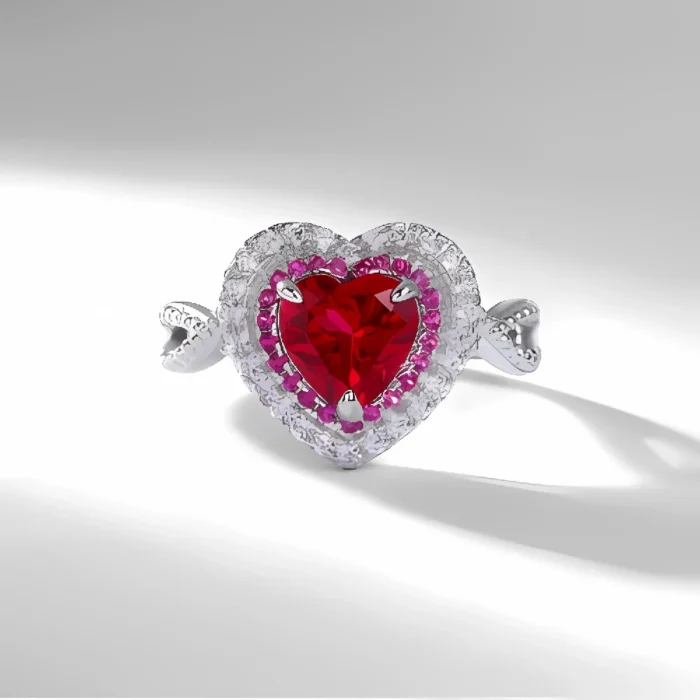 S925 Silver Lab-Created Ruby Ring - Model R1744R - Image 3