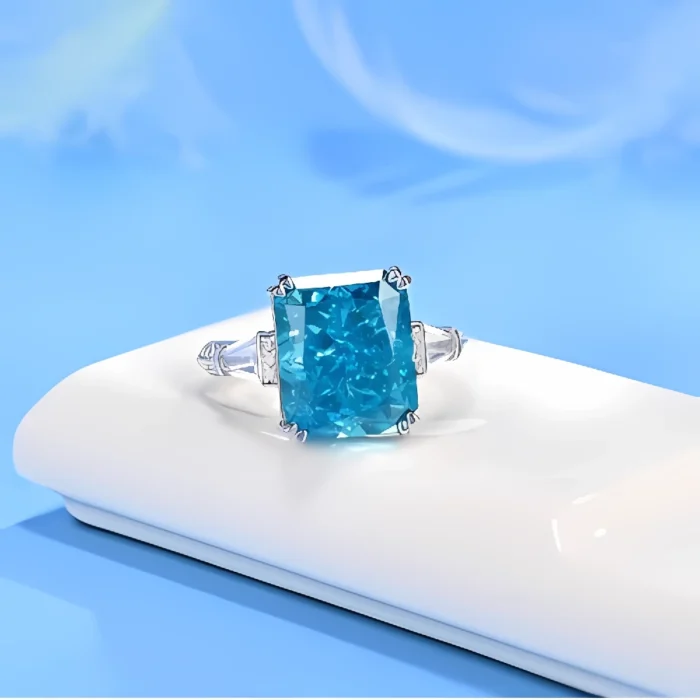 Blue Cubic Zirconia Ring in 925 Silver - Model R5266B - Image 2