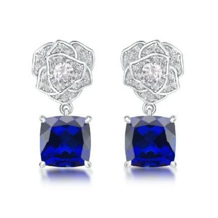 925 Silver Lab-Created Blue Sapphire Earrings - Model ZHF-E085B