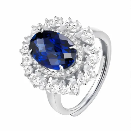 Lab-Created Blue Sapphire Adjustable Ring in 925 Silver - Model ZHF-R0960B-1