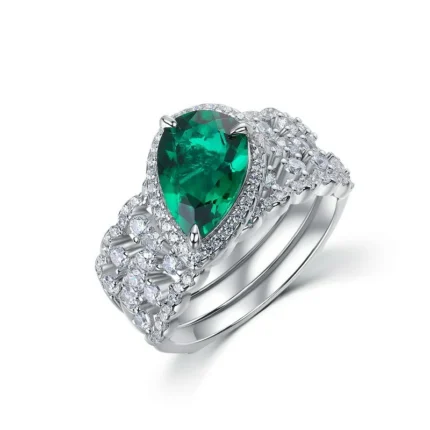 925 Silver Lab-Created Emerald Stacking Ring - Model ZHF-R1328
