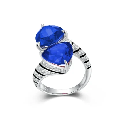 925 Silver Lab-Created Blue Sapphire Ring - Model ZHF-R1374B