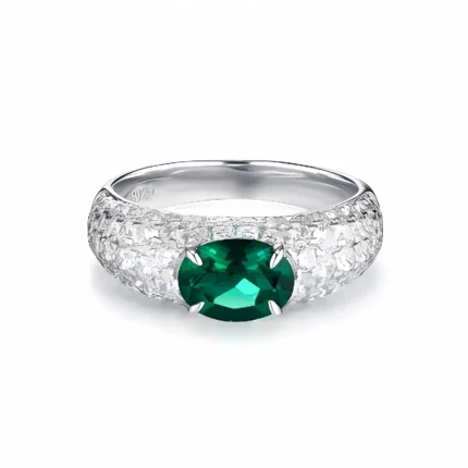 925 Silver Lab-Created Emerald Ring - Model ZHF-R1437