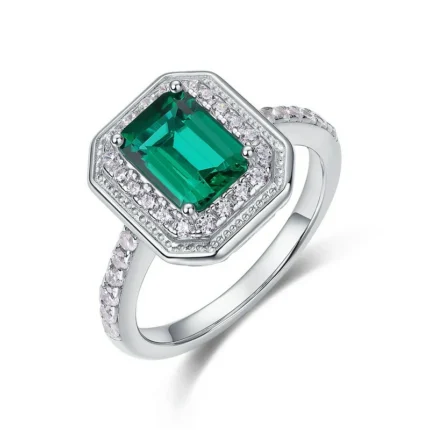 925 Silver Lab-Created Emerald Ring - Model ZHF-R1473