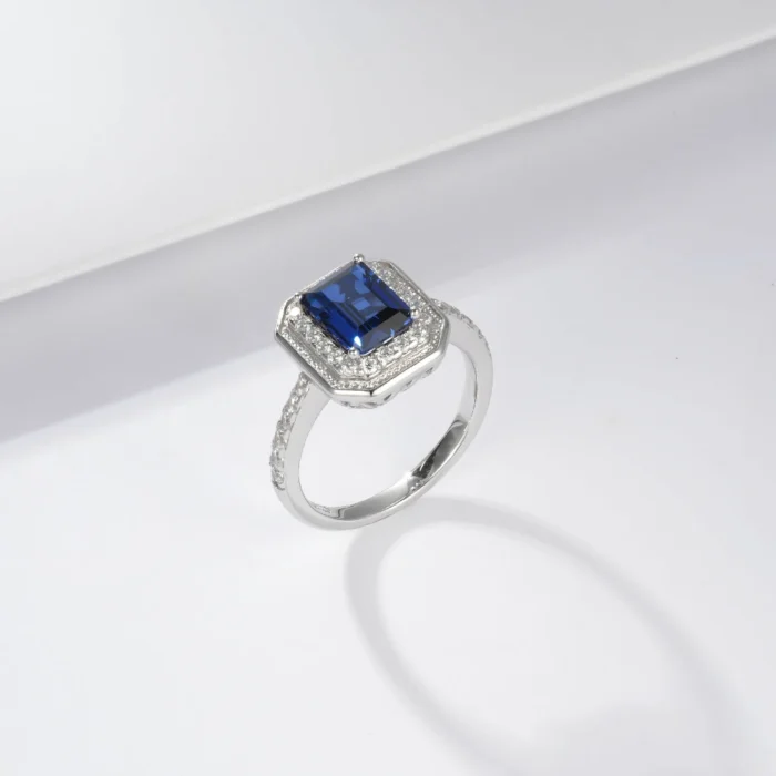 925 Silver Lab-Created Blue Sapphire Ring - Model ZHF-R1473DB - Image 5