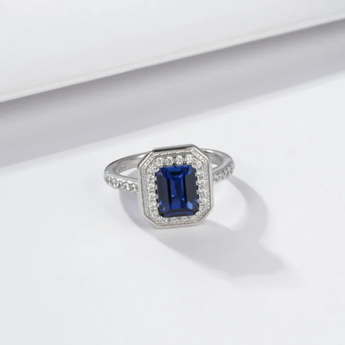 925 Silver Lab-Created Blue Sapphire Ring - Model ZHF-R1473DB - Image 4