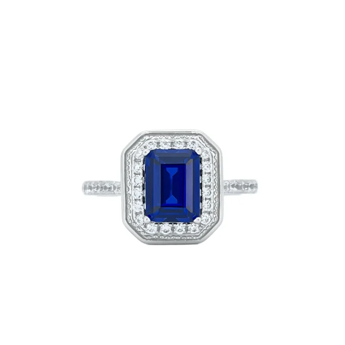 925 Silver Lab-Created Blue Sapphire Ring - Model ZHF-R1473DB - Image 3