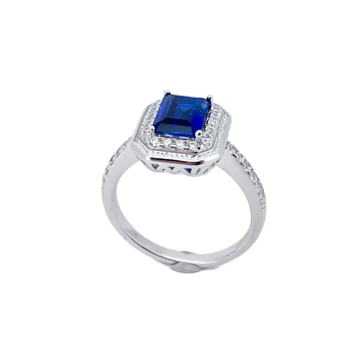 925 Silver Lab-Created Blue Sapphire Ring - Model ZHF-R1473DB - Image 2