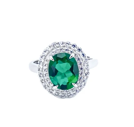 925 Silver Lab-Created Emerald Ring - Model ZHF-R1552