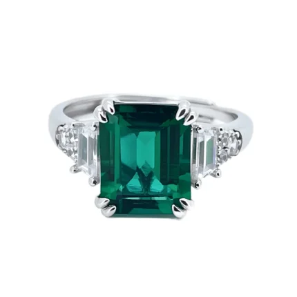 925 Silver Lab-Created Emerald Ring - Model ZHF-R1608