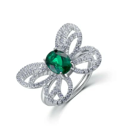925 Silver Lab-Created Emerald Ring - Model ZHF-R1619