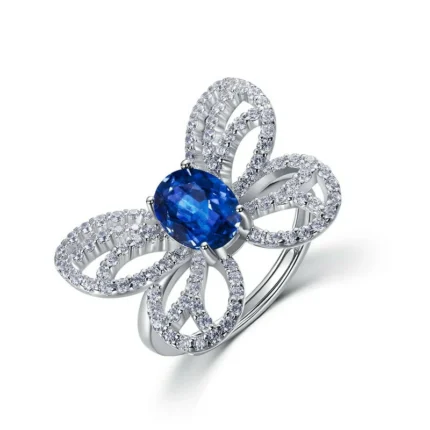 925 Silver Lab-Created Blue Sapphire Ring - Model ZHF-R1619B