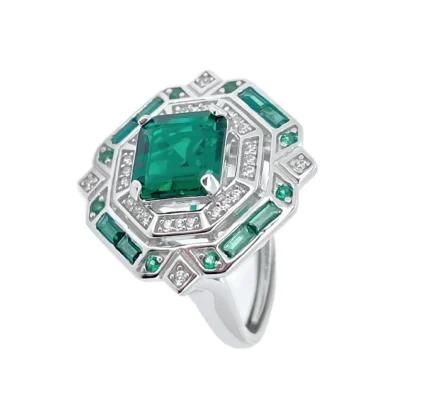 925 Silver Lab-Created Emerald Ring - Model ZHF-R1637L