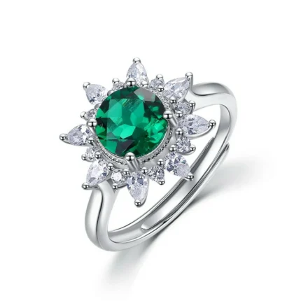 925 Silver Lab-Created Emerald Ring - Model ZHF-R1643