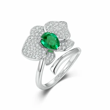 925 Silver Lab-Created Emerald Ring - Model ZHF-R20230610