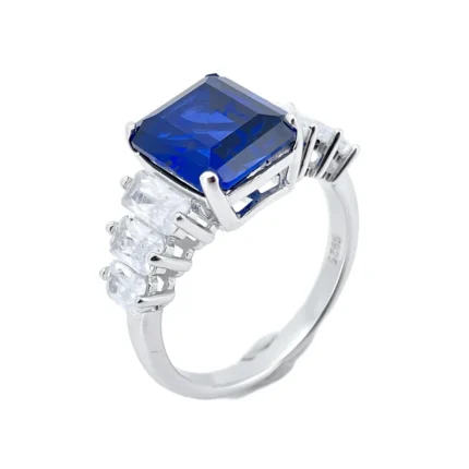 925 Silver Lab-Created Blue Sapphire Adjustable Ring - Model ZHF-R5004DB