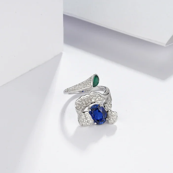925 Silver Lab-Created Blue Sapphire Ring - Model ZHF-RDXY04DB - Image 4