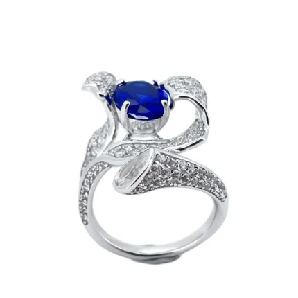 925 Silver Lab-Created Blue Sapphire Ring - Model ZHF-RDXY04DB