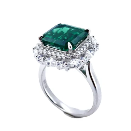 925 Silver Lab-Created Emerald Ring & Pendant Set - Model ZHF-RP1551