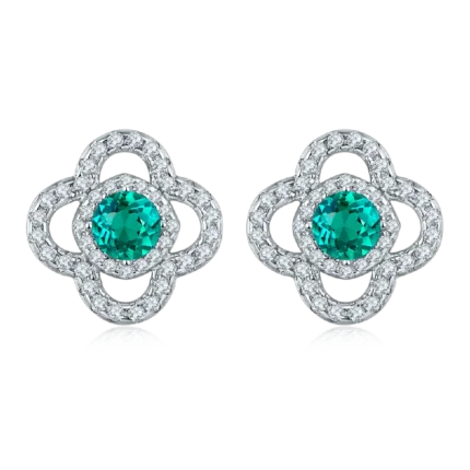 925 Silver Lab-Created Emerald Earrings - Model ZHF0002