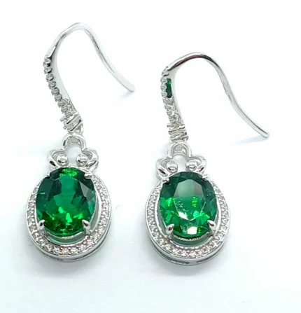 925 Silver Lab-Created Emerald Earrings - Model ZHF00401