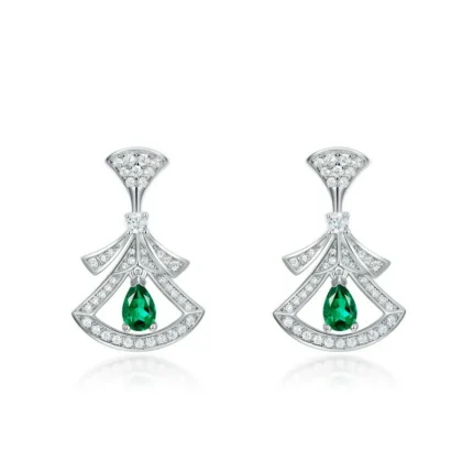 925 Silver Lab-Created Emerald Drop Earrings - Model ZHF2020622