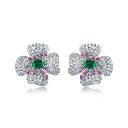 925 Silver Lab-Created Emerald Earrings - Model ZHFE0007