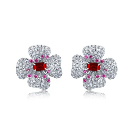 925 Silver Cultured Ruby Earrings ZHFE0007R