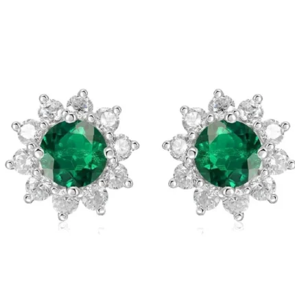 925 Silver Lab-Created Emerald Earrings - Model ZHF-E001