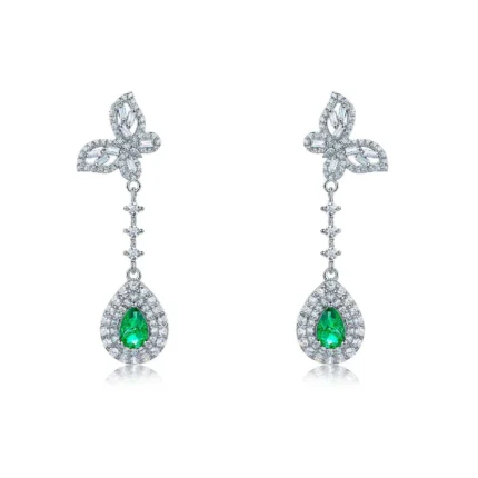 925 Silver Lab-Created Emerald Earrings - Model ZHFE0039
