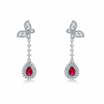 925 Silver Cultured Ruby Earrings ZHFE0039R