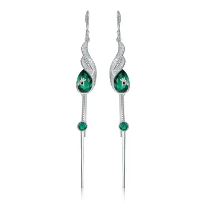 925 Silver Lab-Created Emerald Earrings - Model ZHF-E020
