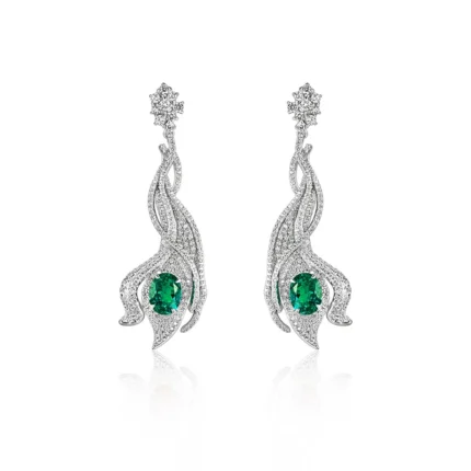 925 Silver Lab-Created Emerald Earrings - Model ZHF-E0813
