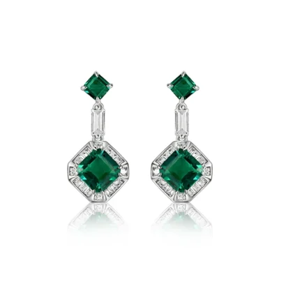 925 Silver Lab-Created Emerald Earrings - Model ZHF-E0824