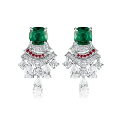 925 Silver Lab-Created Emerald Earrings - Model ZHF-E0831