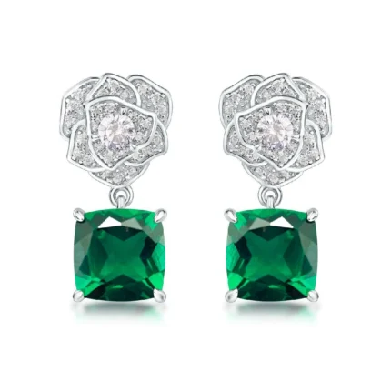 925 Silver Lab-Created Emerald Earrings - Model ZHF-E085L