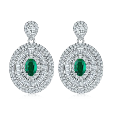 S925 Silver Lab-Created Emerald Earrings - Model ZHF-E1128