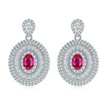 S925 Silver Lab-Created Ruby Earrings - Model ZHF-E1128R
