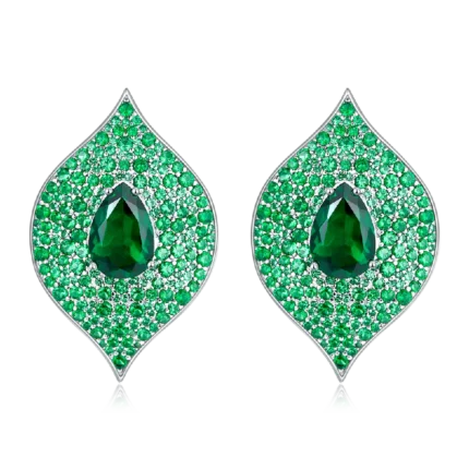 925 Silver Lab-Created Emerald Earrings - Model ZHF-E1472
