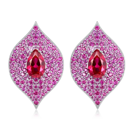 S925 Silver Lab-Created Ruby Earrings - Model ZHF-E1472R