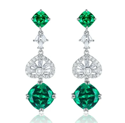 S925 Silver Green Garnet Earrings - Model ZHF-E1492