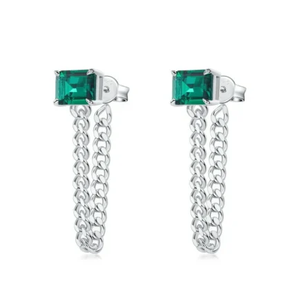 925 Silver Lab-Created Emerald Earrings - Model ZHF-E1610
