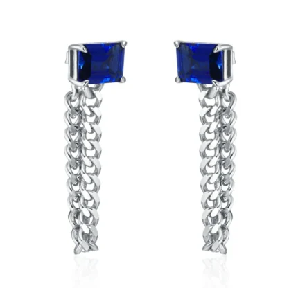S925 Silver Lab-Created Blue Sapphire Earrings - Model ZHF-E1610B
