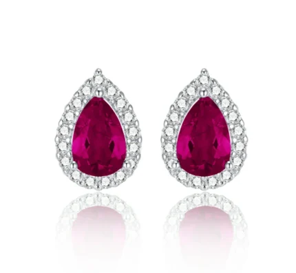 S925 Silver Lab-Created Ruby Earrings - Model ZHF-E1617R
