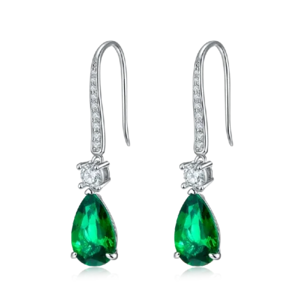 925 Silver Lab-Created Emerald Earrings - Model ZHF-E1621